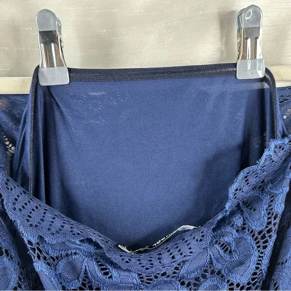 NWT Miusol Womens Lace Bodice Satin Ruched Mermaid Evening Dress Navy Blue Large - Picture 10 of 12